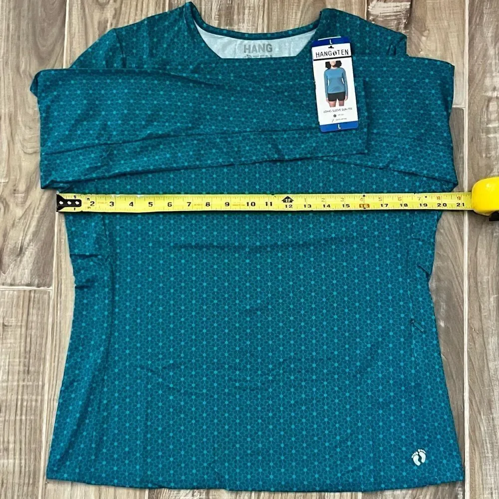 HANG TEN Ladies Long Sleeve Rash Guard Swim Shirt Zip Side Pocket and UPF 50+ - Picture 7 of 16